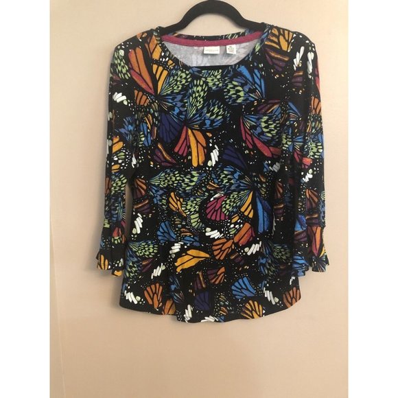 Westbound Tops - Westbound Women’s Petite Large Multicolor Abstract Bell Sleeve Tunic Boho Artsy